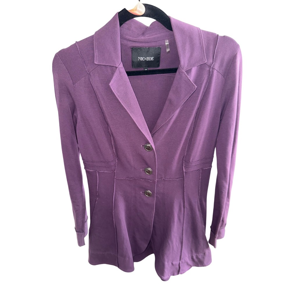 NIC+ZOE Womens Purple Cotton Blend Knit Three Button Blazer Jacket XS RN93093‎
